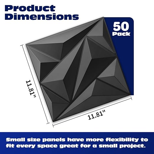Art3dwallpanels 50 Pack Wall Panels for Interior Wall Decor, Black | 12''x12'' PVC Accent Wall Panels for Bedroom Decor, Living Room Lobby Bedroom Hotel Office - Image 2
