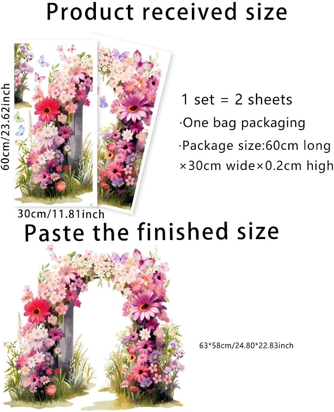 Floral Arch Wall Decal - Romantic Garden Arch Wall Stickers with Pink Flowers and Butterflies, Peel and Stick Removable Wall Mural for Bedroom, Living Room, Nursery, Girls Room Decor - Image 4