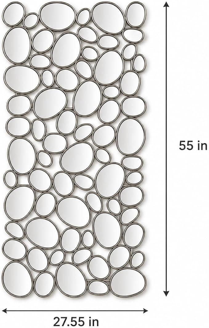 Large Wall Mirrors Decorative - 27.5x55 Inch Silver Living Room Mirrors for Wall Decor, 71 Piece Multi-Size Pebble Design Metal Framed Accent Mirror for Entryway Living Room Home Decor - Image 2