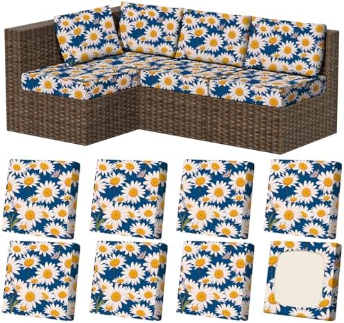 8Pcs Outdoor Cushion Covers, Stretch Patio Furniture Couch Chair Slipcovers by VORSHAPE
