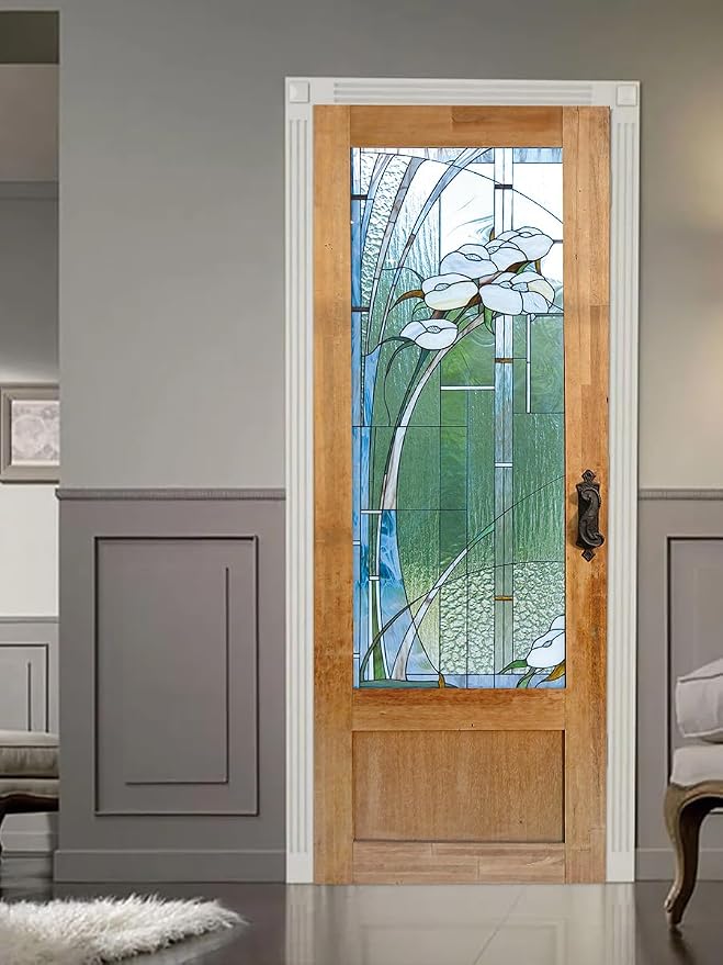 artfanke 3D Stained Glass Door Sticker Peel and Stick 30.3"x78.7"- Self-Adhesive Retro Wood Door Murals Wallpaper - Waterproof Wall Decal for Home Decor (2 Sheets/Set) - Image 2