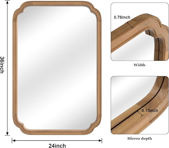 WallBeyond 24" x 36" Rounded Corner Arch Wall Mirror with Wood Frame for Entryway, Living Room or Bedroom Home Decor - Light Woodgrain [24" x 36" Honey-Colored] - Image 6