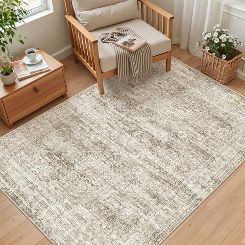Soalmost 4x6 Area Rug for Living Room, Washable Rugs Non-Slip, Brown - Image 2