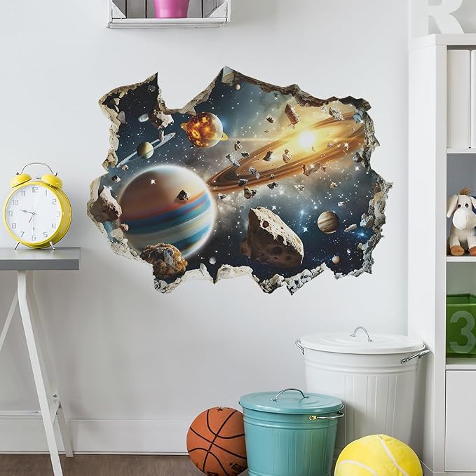 Quanhaigou 3D Galaxy Outer Space Wall Decals Stickers Wall Murals Wallpaper Decor for Home Floor Living Room (Universe Planet) - Image 2