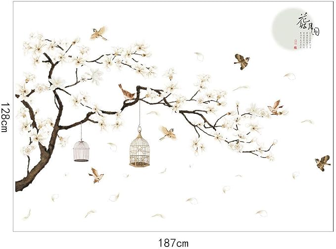 LiveGallery White Peach Blossm Flowers Wall Decals Removable DIY Tree Branches Birds Saying Art Decor Wall Stickers Murals for Living Room TV Background Kids Girls Rooms Bedroom 8 Sheets of 12"x18" - Image 5