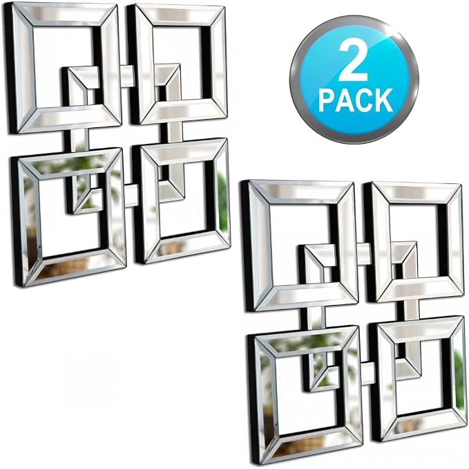 QMDECOR 2 Pack Silver Mirrored Wall Decor 12.2x12.2” Decorative Mirror Modern Fashion DIY Wall-Mounted Mirrors Square Gorgeous Glam Accent Decor Vintage Decor Chic Mirror for Room Home Decor - Image 2