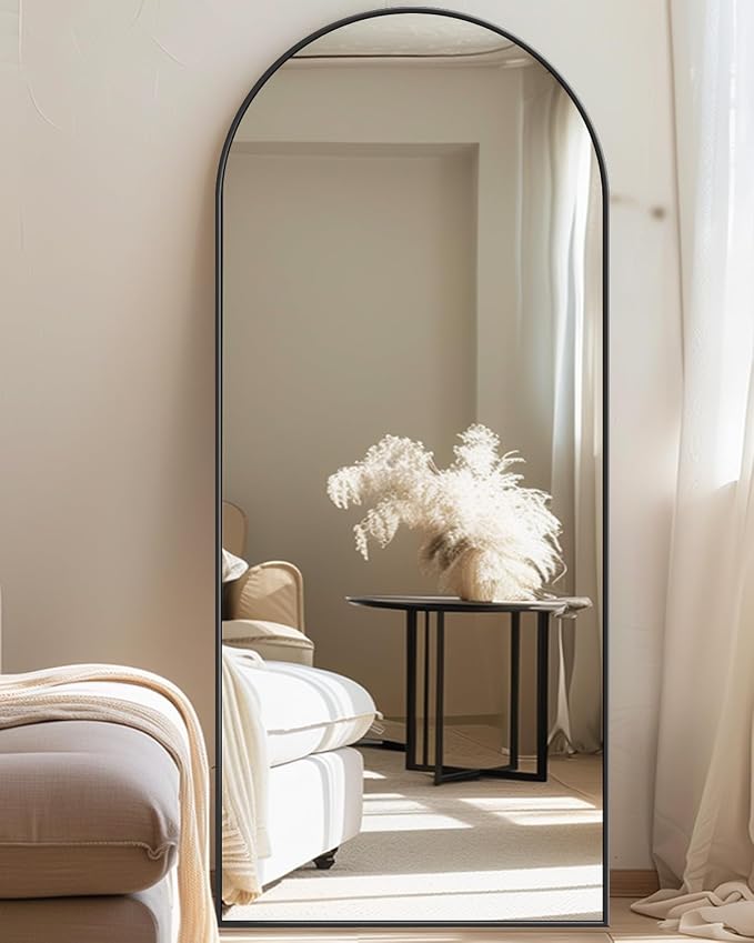 Antok Full Length Mirror, 59"x18.1" Floor Mirror with Stand, Black, Arched - Image 8