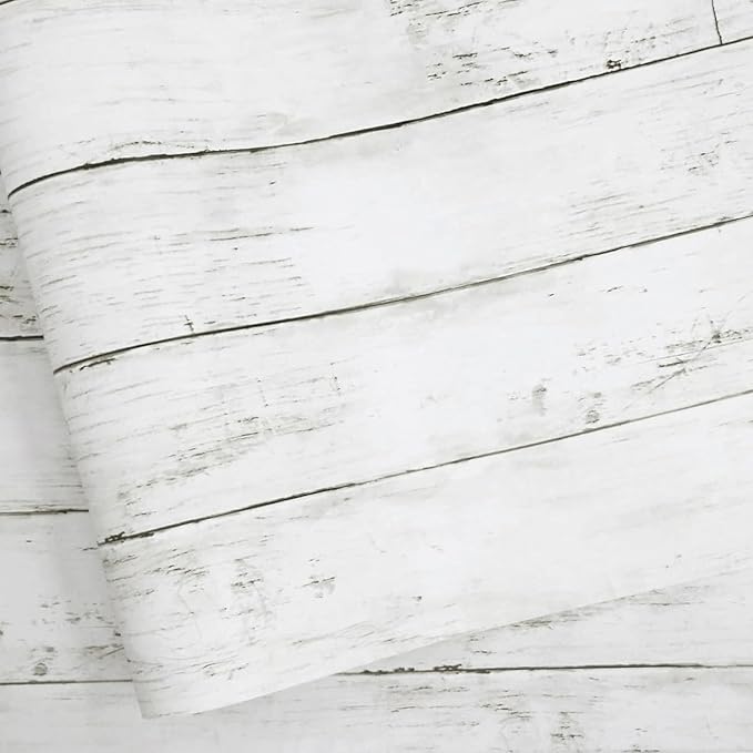 Shiplap Peel and Stick Wallpaper, Contact Paper for Classroom Home Decor | 17.7"x511" Removable Self-Adhesive White Wood Plank Film, Farmhouse Decor for Bulletin Board Desk Cabinet & Home Renovation by Abyssaly