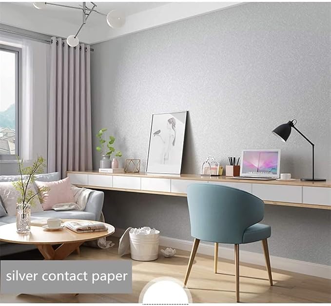 Silver Grey Wallpaper Peel and Stick Embossed Self Adhesive Contact Paper | 11.8" X 78.7" Removable Home Decoration Silk Vinyl Wrap Cabinet Countertops Furniture Renter Friendly Shelf Paper - Image 7