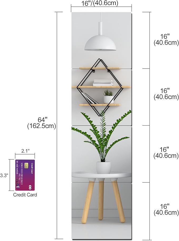 Shatterproof Wall Mirror Full Length for Bedroom, Acrylic Gym Mirrors For Home, Extra Thick 0.12 inch, 16 x 16 inches x 4 PCS, Workout Mirrors Safe for Kids, Long Wall Mounted, Over The Door - Image 7