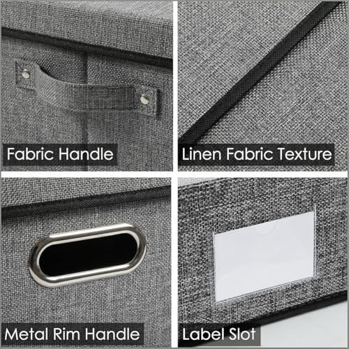 PRANDOM Storage Bins with Lids [3-Pack] Linen Fabric Foldable Storage Boxes Organizer Containers Baskets Cube with Cover for Bedroom Closet Office Grey(23.4X15.9X11.4) - Image 6