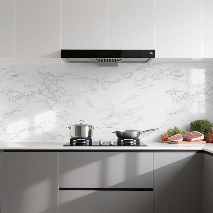 Marble Contact Paper White Extra Wide Peel and Stick for Kitchen Countertop | 47.2" x 197" Marble Wallpaper Granite Grey Thick PVC for Cabinet Furniture Renovated Removeable Without Leaving Glue Upgrade - Image 5