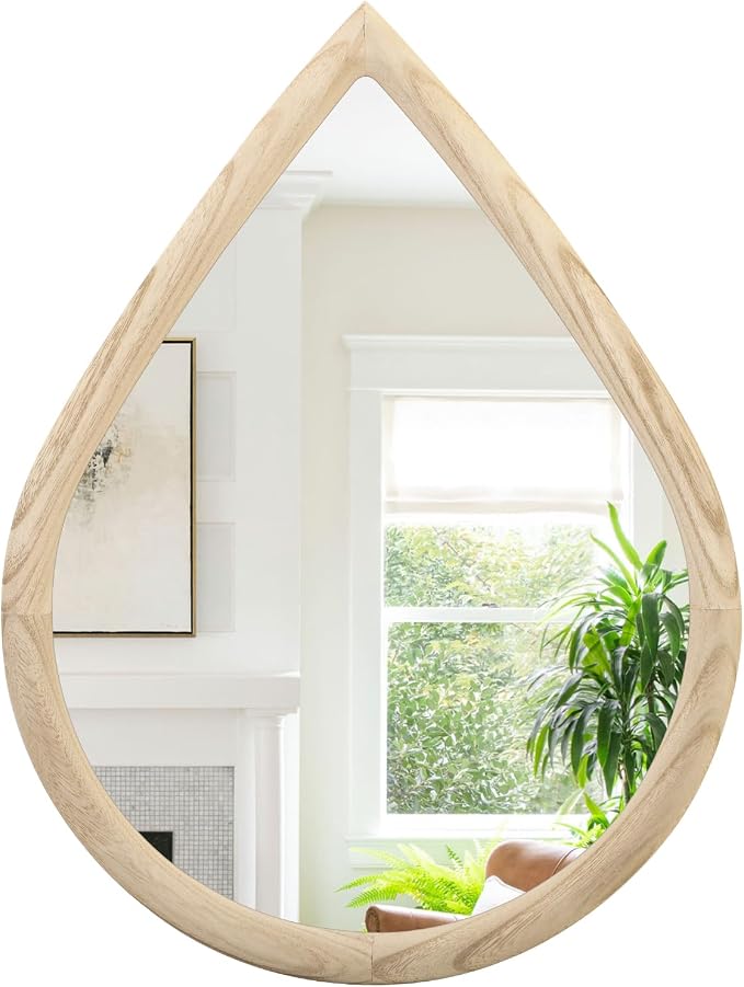 Teardrop Wall Mirror Small Natural Wood Framed Wall Hanging Mirror Irregular Mirrors for Wall Decorative Farmhouse Bedroom Bathroom Entryway Mirrors - Image 3