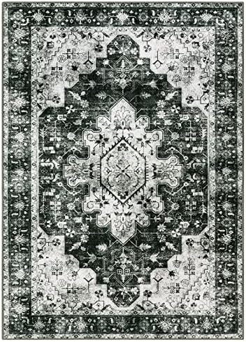 Moynesa Ultra-Thin Washable Vintage Area Rug - 3x5 Boho Entryway Rug Oriental Medallion Living Room Mat Non-Slip Non-Shedding Stain Resistant Indoor Accent Carpet for Kitchen Bedroom, Black/White - Image 5