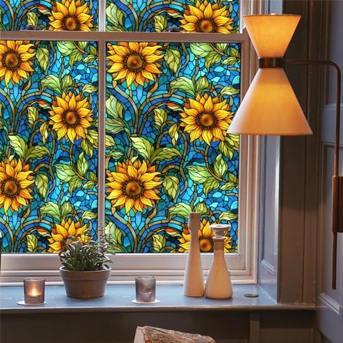 Sunflower Stained Glass Window Film Nonadhesive Privacy 17.5"x78.7" - Image 5