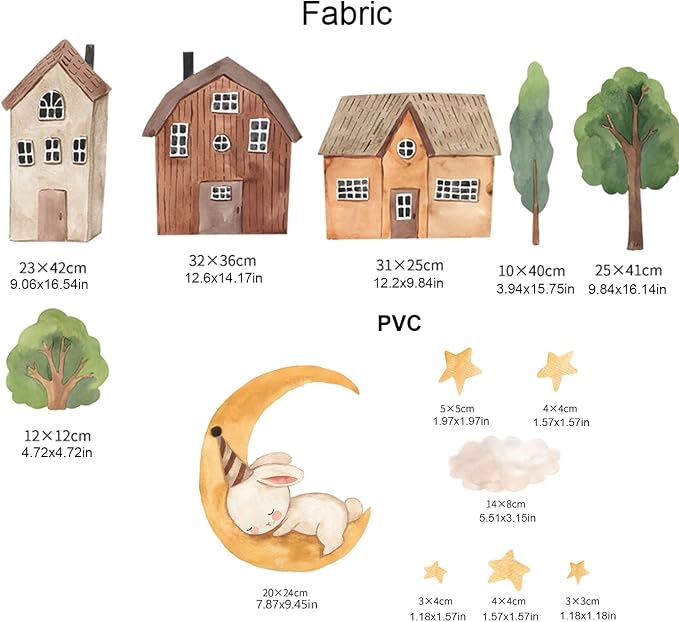Fabric Boho Garden House Wall Stickers Watercolor House Wall Decor Tree self-Adhesive Wall Decals Peel and Stick Removable Wall Art Decor, DIY Mural Wall Decor - Image 6
