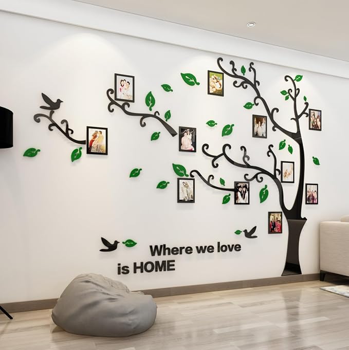 3D Tree Wall Stickers - DIY Photo Frame Tree Wall Decal Family Photo Frame Sticker Murals Wall Decor Living Room Bedroom TV Background Home Decorations (L:91 * 69in,Green Left) - Image 8