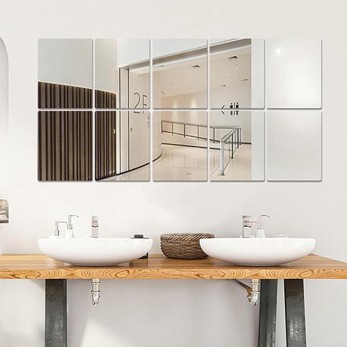 10 Pack Acrylic Mirror Tiles 0.2mm 8 x 6 Inch Self-Adhesive Flexible Plastic Mirror Sheets Full Length Mirror Stickers for Walls Bedroom Living Home Decoration - Image 6