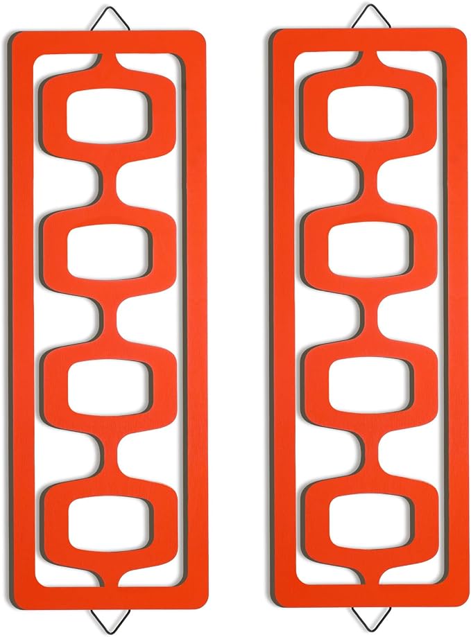 CroBlissful 2 Pcs Mid Century Modern Wall Art Wood Mid Century Elegance Decor Accents Abstract Wall Sculpture Geometric Panels for Interior Panel Art for Home Living Room(Orange) by CroBlissful
