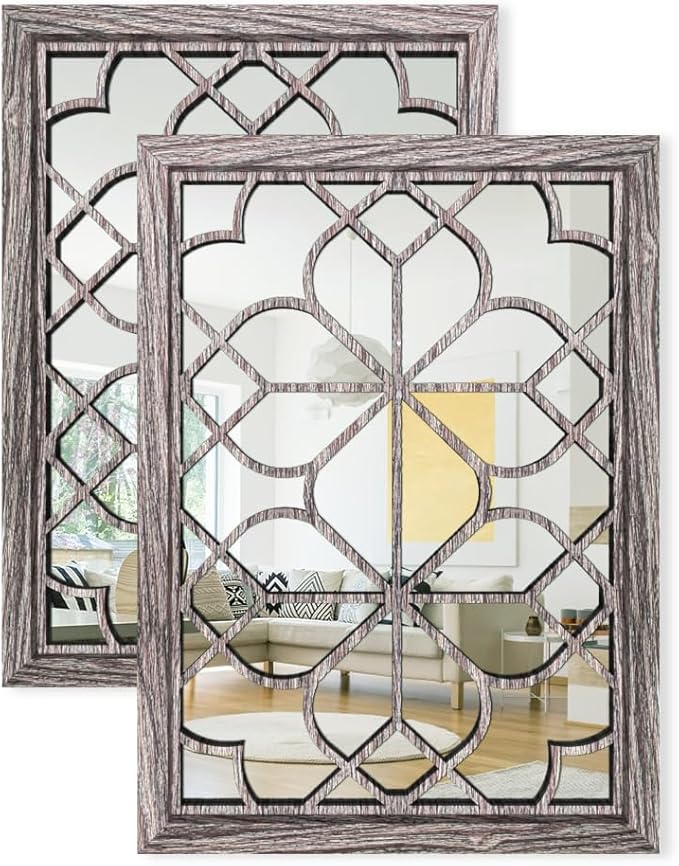 Set of 2 19x26 Inch Large Brown Shatterproof Rectangular Wall Mirrors, Boho Rustic Farmhouse Vintage Accent Mirrors for Living Room Bedroom Entryway Dining Room & Home Decor by HMANGE