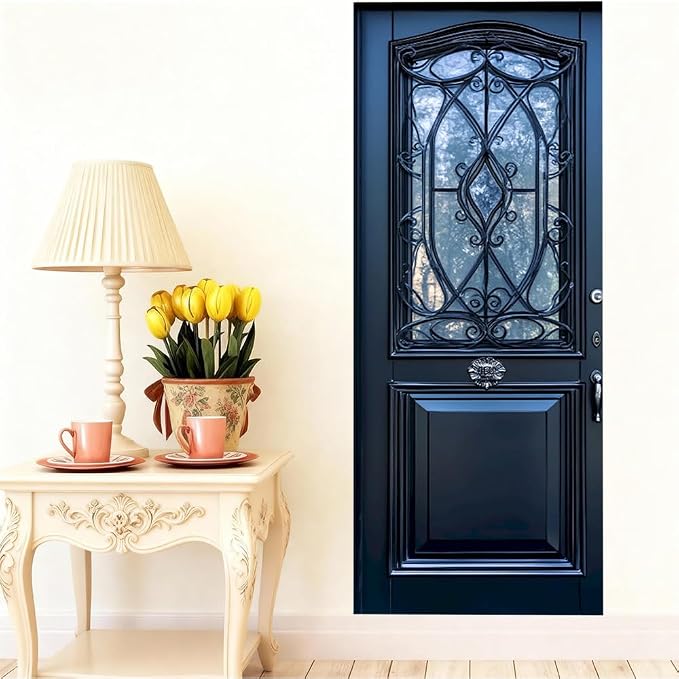 Luxury Blue Door Mural, Elegant Vintage Door Decor | Peel-and-stick vinyl door decal, self-adhesive home decor wallpaper, 30.3" W x 78.7" L, 2-pack - Image 4