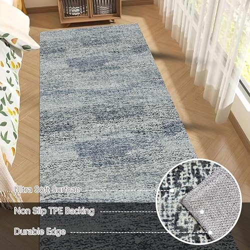 RUGSURE Washable Area Rug - 1/6 Thick - Stain & Water Resistant Non-Slip - Resistant Rug for Living Room, Bedroom, Nursery, Pet & Child Friendly, Vintage Charm Area Rugs (Grey+LightTeal, 2'6'' x 8') - Image 5