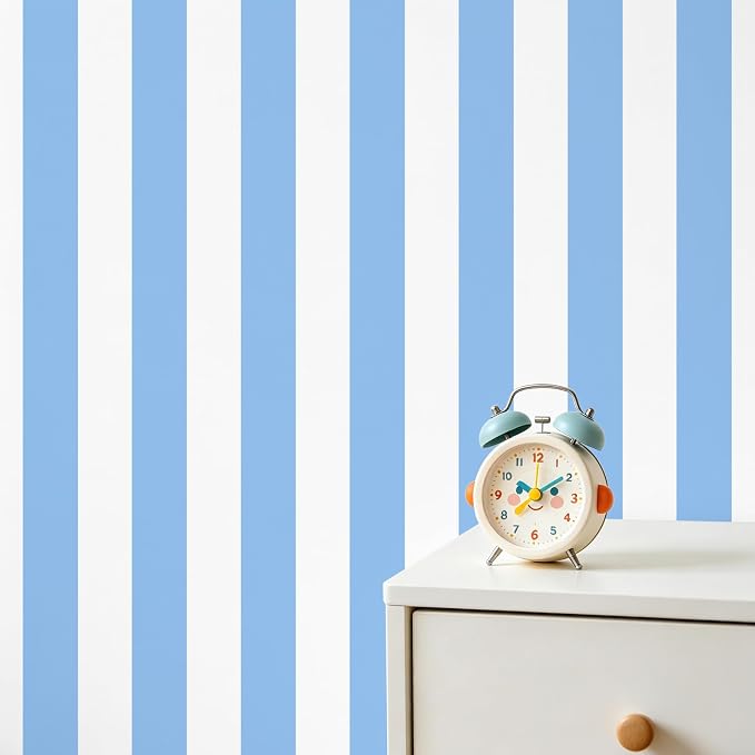 Blue and White Striped Wallpaper Peel and Stick Wallpaper Self-Adhesive Removable Waterproof Wall Paper for Walls Modern Vinyl Film 17.3”x200” by Qianglive