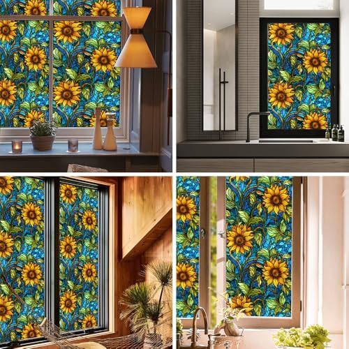 Window UV Protection Privacy Film:Non-Adhesive Static Cling Decorative Window Film with Installation Tools,Stained Glass Window Film for Kitchen,Study,Bathroom,and Shower Doors,17.7 x 39.4 inches. - Image 5