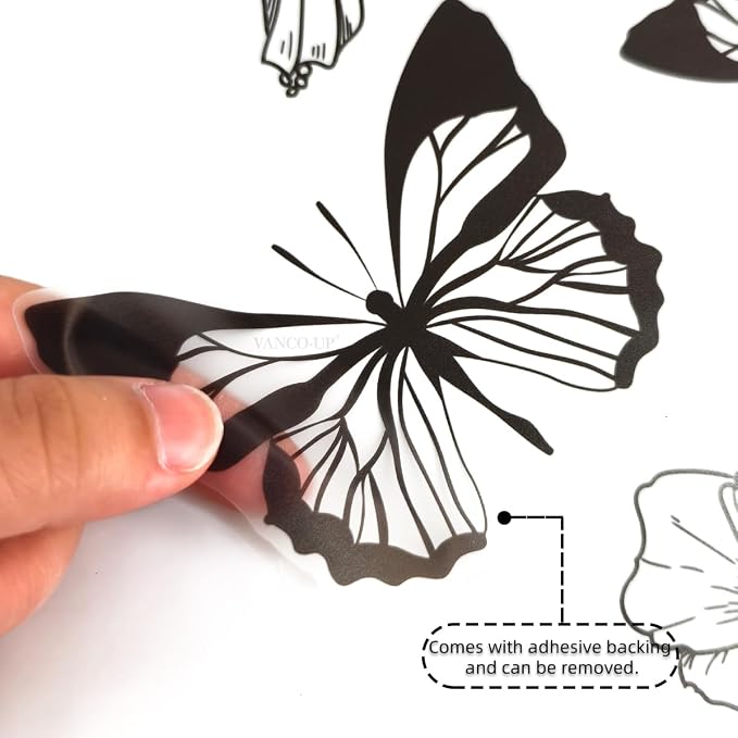 2 Sheets Black Flower Vine Wall Decals Peel and Stick Removable Butterfly Wall Stickers & Murals Vinyl Floral Simplicity Wall Stickers Decor for Bathroom Living Room Kitchen Landry Shower Door Art - Image 7