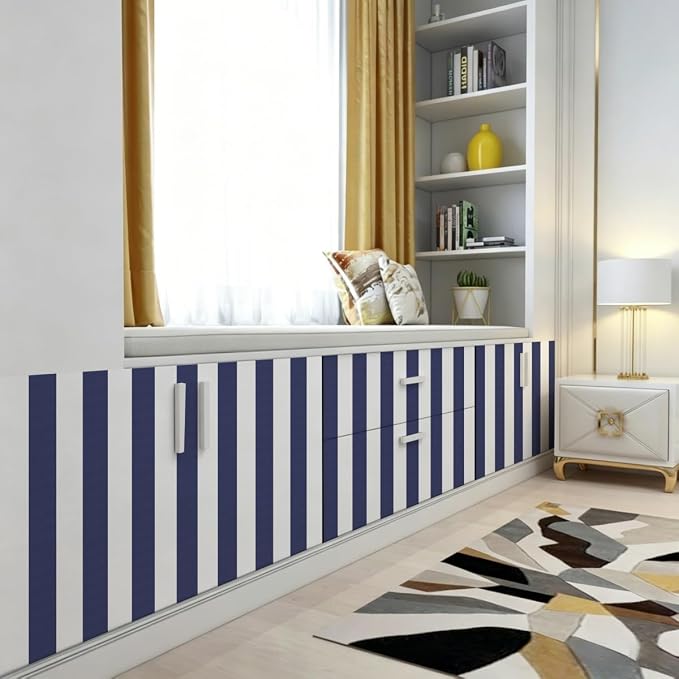 Jeweluck Blue Striped Wallpaper Peel and Stick Wallpaper 17.7”x196.8” | Blue and White Contact Paper Stripe Wall Paper Waterproof Removable Self Adhesive Decorative for Accent Walls Cabinets Vinyl - Image 6