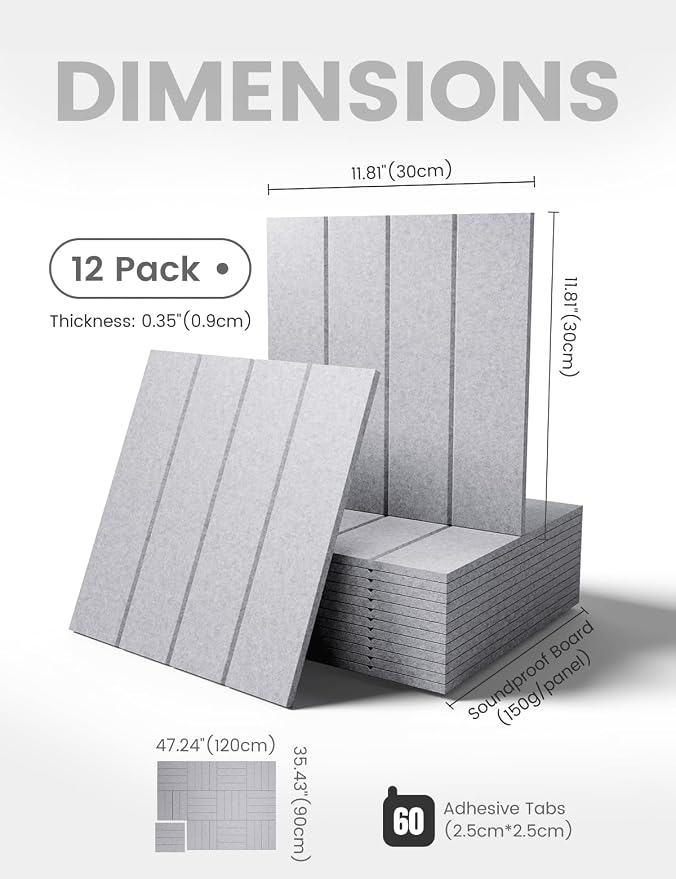 Fluxynara 48" x 36" Large Felt Bulletin Board, Soft Gray | 12 Pack Cork Board Alternative with 60 Safe Adhesive Tabs, Pin Boards for Wall Decor, Home, Office, Classroom,Dorm - Image 2