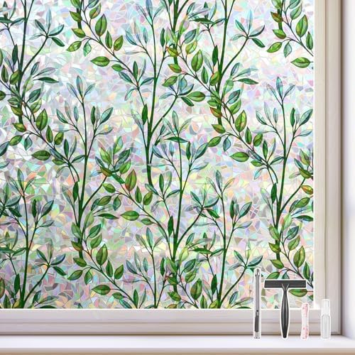 Kromapolis Green Leaf Stained Glass Window Privacy Film, 23.6 x 157.4 inch by Kromapolis