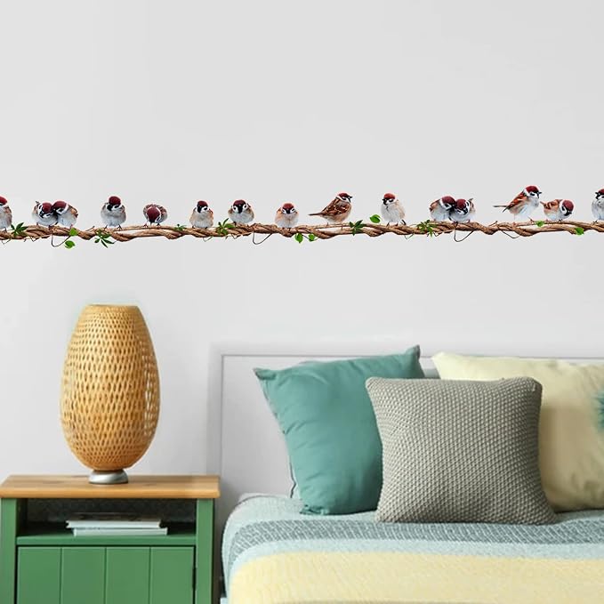 Colorful Bird On Tree Vine Wall Decals, Removable Creative Bird Wall Stickers, Lifelike Lovely Birds Decor, DIY Vinyl Art Murals for Boys Girls Kids Bedroom Living Room Nursery Decoration (Small) - Image 6