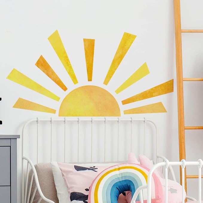 42 x 23.5 Inch Boho Half Sun Wall Decal - Watercolor Mural, Modern Vinyl Peel and Stick Sticker, Removable for Classroom, Living Room, Bedroom, Playroom Decor by Denylopro
