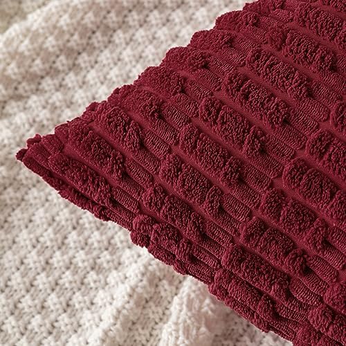 MIULEE Corduroy Decorative Throw Pillow Covers 20x20 Burgundy Pack of 2 - Image 4