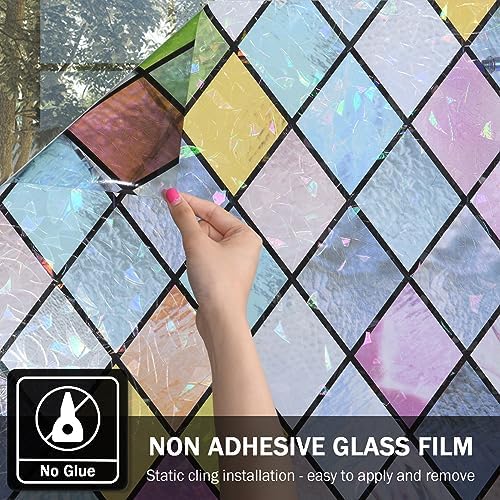 Stained Glass Window Film, Window Privacy Films, Colorful Lattice Window Tint, Rainbow Glass Decals Stickers for Home Anti UV 17.3 x 78.7 inches - Image 6