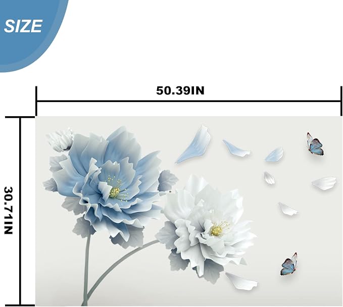Blue Flower Butterfly Floral Wall Decals DIY Craft Art Decor Wall Stickers Murals,Peel and Stick Removable Waterproof Decorative Decoration,for Living Room TV Background Kids Gilrs Rooms Bedroom - Image 2