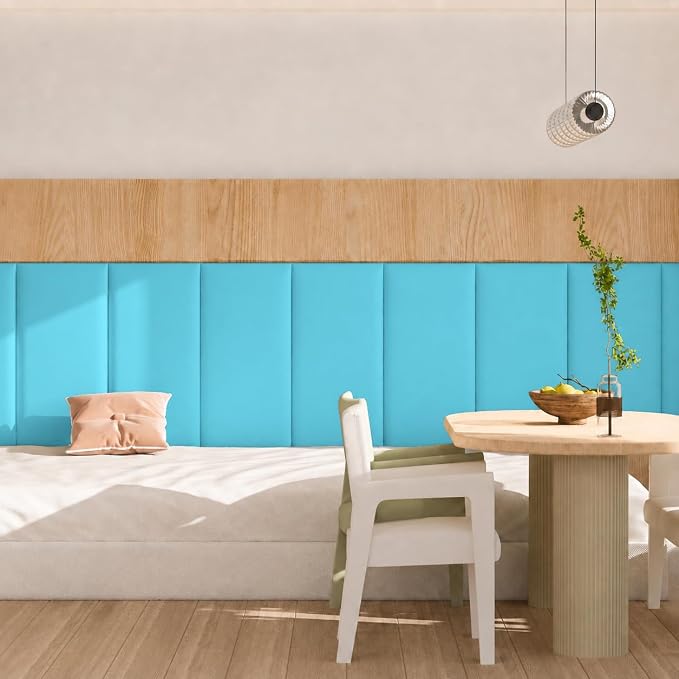 Anti Collision Wall Padding for Kids, Upholstered 3D Wall Panels | 4 Packs 7.8'' x 15.7'' Peel and Stick Headboard, Self Adhesive Wall Pads for Kids, Bedroom, Living Room, Blue - Image 6