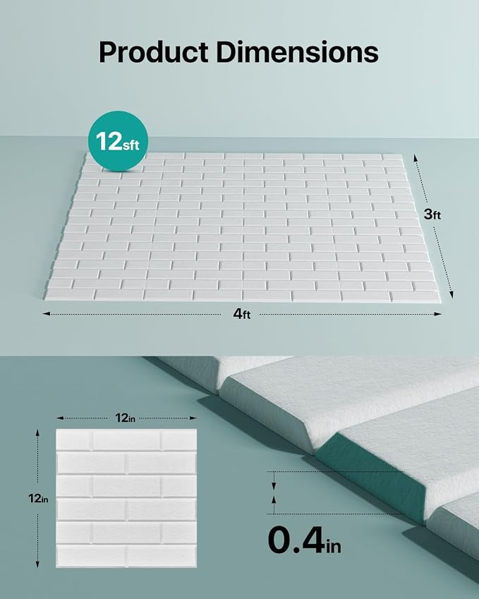 Soundsbay Acoustic Panels Self Adhesive, 12 Pack High Density Sound Proof Foam Panels for Walls, 12" X 12" X 0.4" Soundproof Wall Panels, Brick Acoustic Wall Panels for Home, Ceiling White | Covers 11.6 sq ft, 150kg/m³ High-Density Polyester, Soundproo... - Image 4