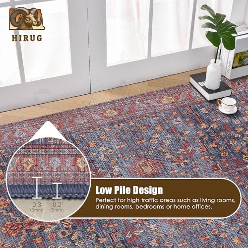 Washable Area Rug 9' x 12' Vintage Traditional Persian Mat - Foldable Distressed Non-Slip Machine Washable Carpet for Living Room Bedroom Kitchen Home Decor - Indigo and Crimson - Image 5