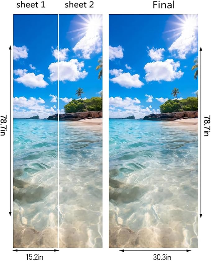 REDAMANCY Sunshine Island Beach Seashore Landscape Peel and Stick Door Stickers Vinyl 3D Door Mural Decals Decor Modern Door Wallpaper Self-Adhesive, Waterproof, Removable - Image 2
