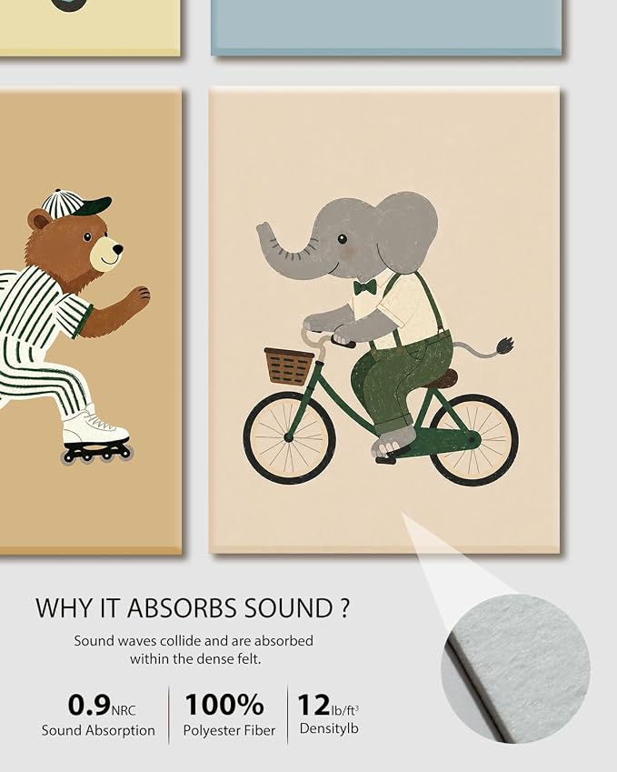 VIYYIEA Acoustic Art Wall Panel, Cute Animal Sound Absorbing Board | 48×32 in Kids Playroom Funny Decor Panels for Toddler Nursery Decor, Bedroom , 8Psc Acoustical 3D Aesthetic Bulletin Board - Image 7