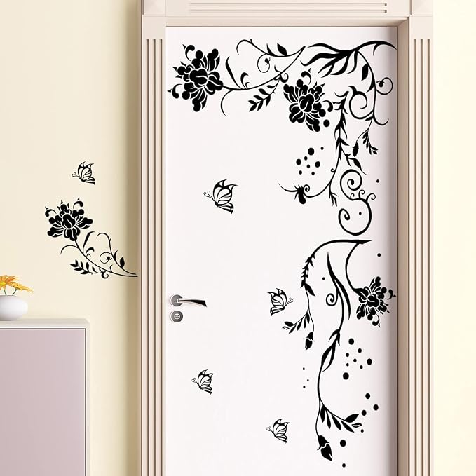 LiveGallery Black Vines Wall Decals Flowers Wall Stickers Twigs Vine Wall Decal DIY Removable Vinyl Chrysanthemum Wall Decor for Baby Kids Girls Bedroom Living Room Offices TV Sofa Background Home - Image 5