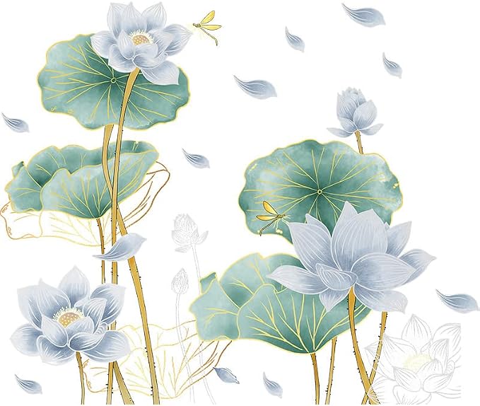 3D Wall Stickers Blue Lotus Floral Wall Art Decal Decor for Bedroom Living Room Offices Home Decoration by CNUSER