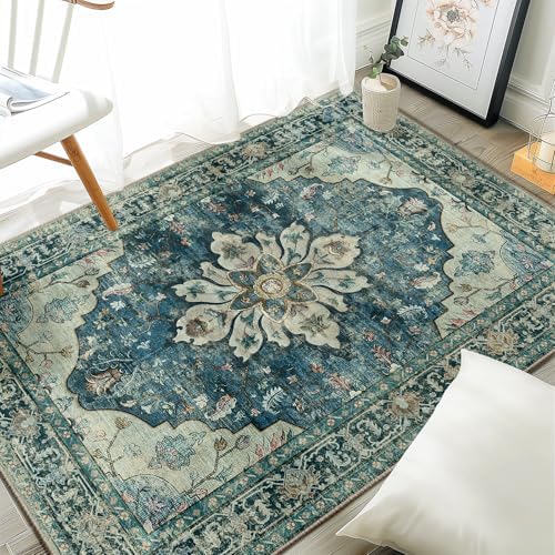 RELEANY Washable Area Rug, 3'x4', Blue/Vintage Dark Blue by RELEANY
