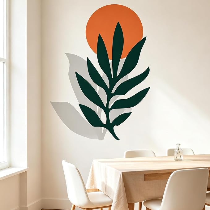 Floral Flower Orange Sun Boho Peel and Stick Wall Decor Decals Art | Botanical minimalist palm tree leaves removable vinyl wall stickers mural decoration for bedroom living room classroom office - Image 5
