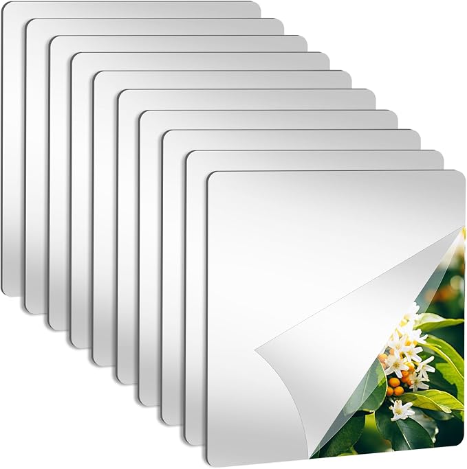 10 Packs Peel and Stick Mirrors for Wall, 11.8" x 11.8" Mirror Tiles by LXCREAT