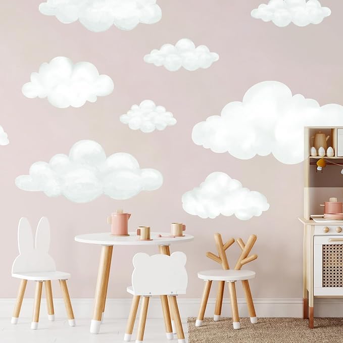 9pcs Fabric Large Cloud Wall Decals,Peel and Stick Decals Watercolor Clouds,Home Decor for Nursery,Kids Room,Playroom,Ceilings and Furniture,Easy Removable Wall Stickers - Image 2