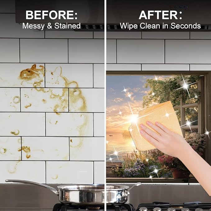 Lake Sunset Kitchen Backsplash Peel and Stick, 30x16 in | Garden window view of golden sunset over flower-lined lake with boats; flat 2D waterproof peel and stick; wipe clean - Image 4