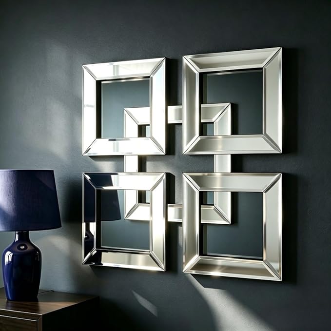 QMDECOR Silver Mirrored Wall Decor 16x16” Decorative Mirror Modern Fashion DIY Wall-Mounted Mirrors Square Design Gorgeous Glam Accent Decor Vintage Decor Chic Mirror for Room Decor Home Decor - Image 4